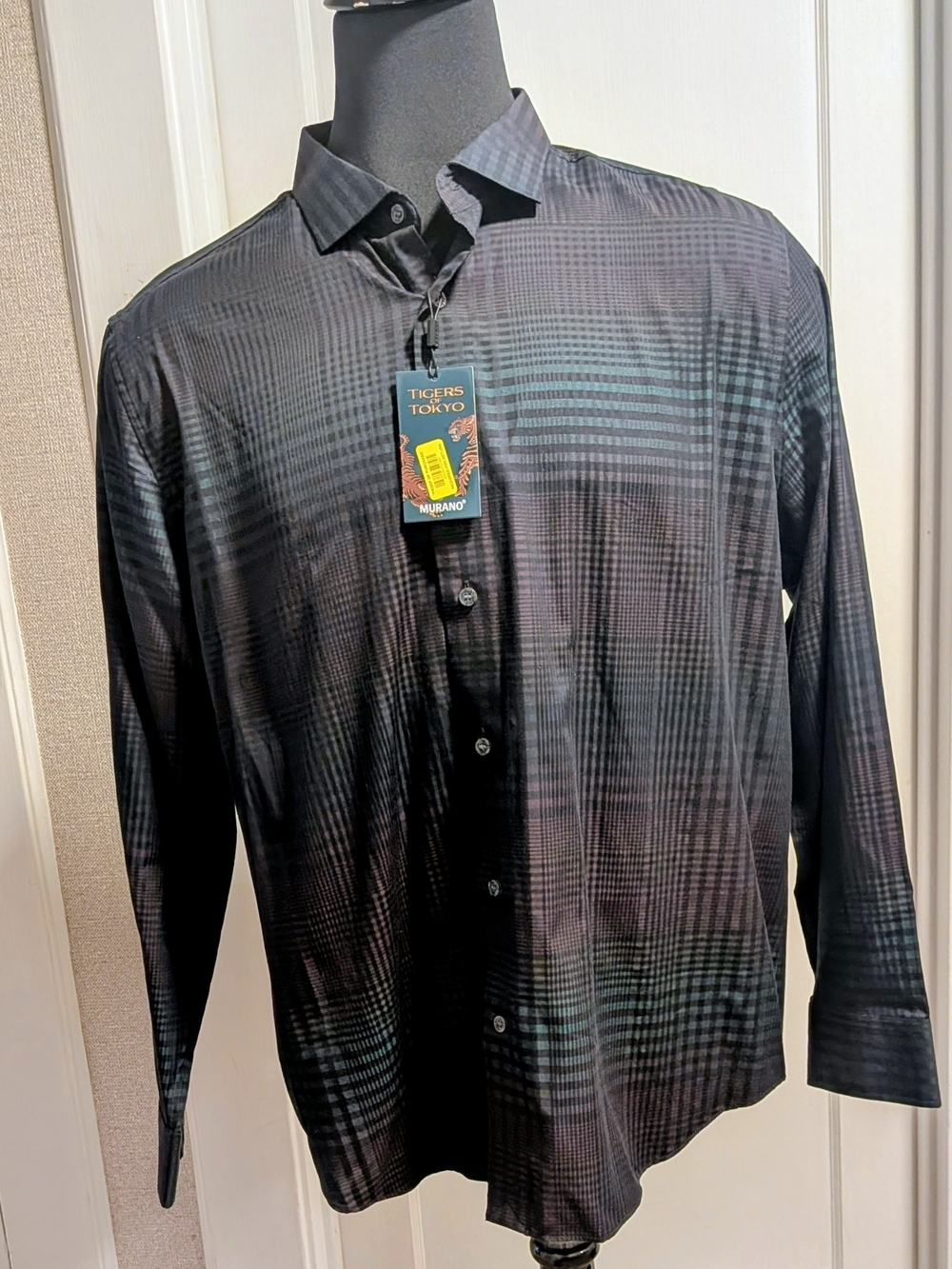 Murano Black & Dark Gray Subtle Plaid Dress Shirt